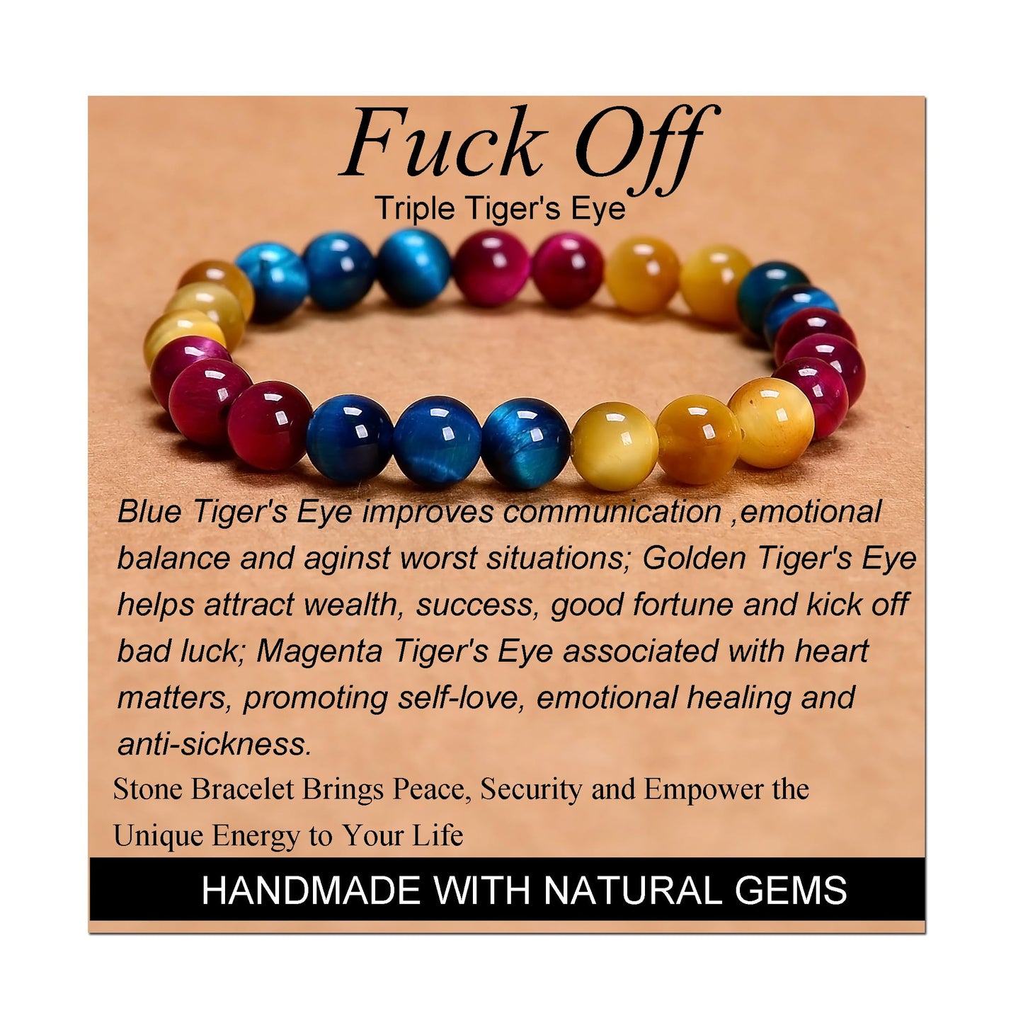 Handmade Yoga Stretch Elastic Bracelet w/ Natural Stone Crystal Healing Power Energy