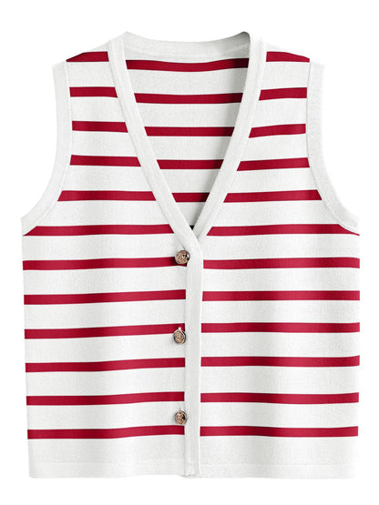 LILLUSORY Summer Vest Tops for Women, Striped Sweater Vests