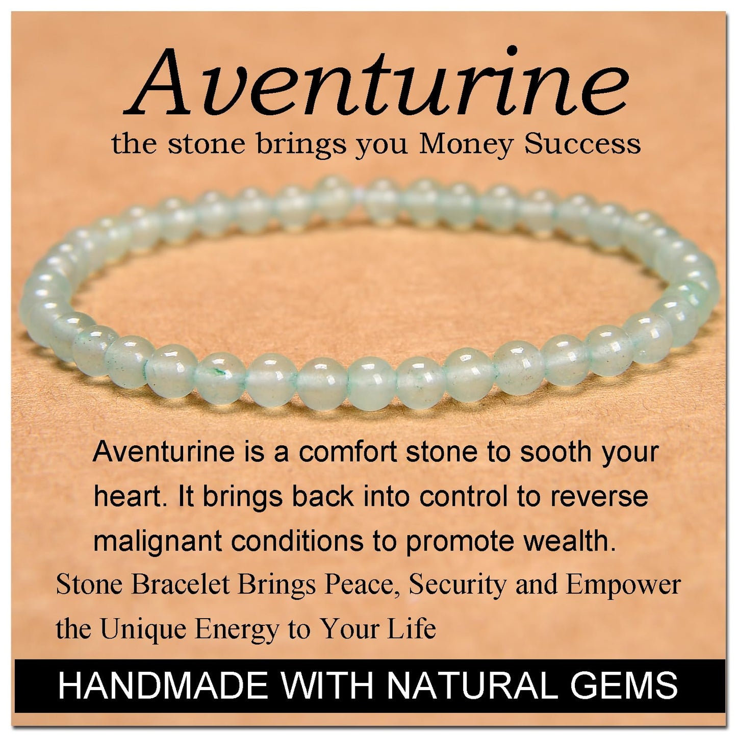 Handmade Yoga Stretch Elastic Bracelet w/ Natural Stone Crystal Healing Power Energy