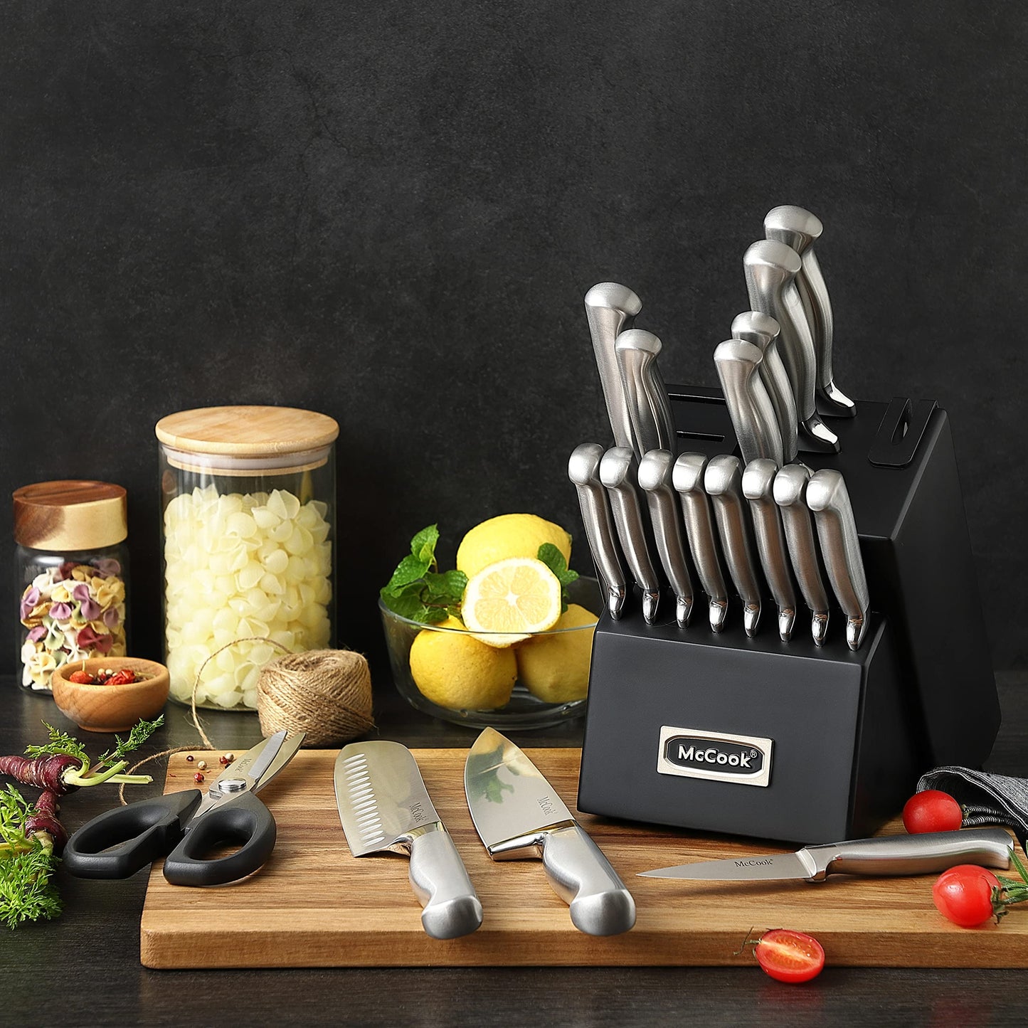 McCook® Knife Sets, German Stainless Steel Kitchen Knife Block Sets with Built-in Sharpener