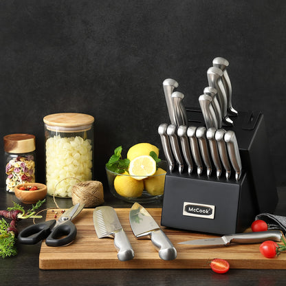McCook® Knife Sets, German Stainless Steel Kitchen Knife Block Sets with Built-in Sharpener