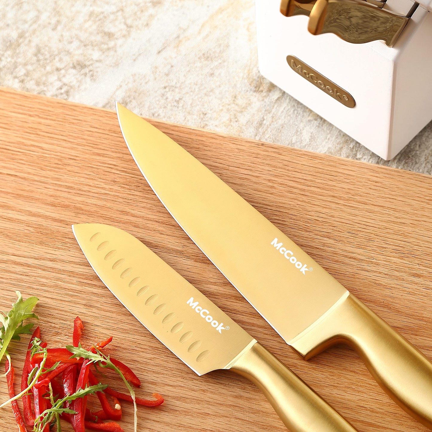 McCook® Knife Sets, German Stainless Steel Kitchen Knife Block Sets with Built-in Sharpener