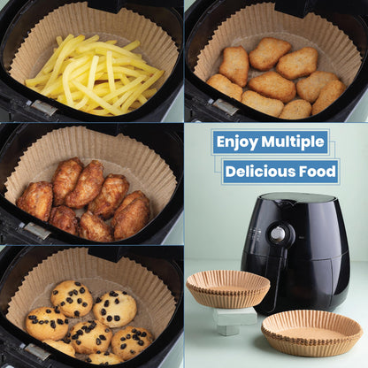 Disposable Air Fryer Liners 8 Inches - 100 Pcs Square/Round shaped, Fit for 5-8qt