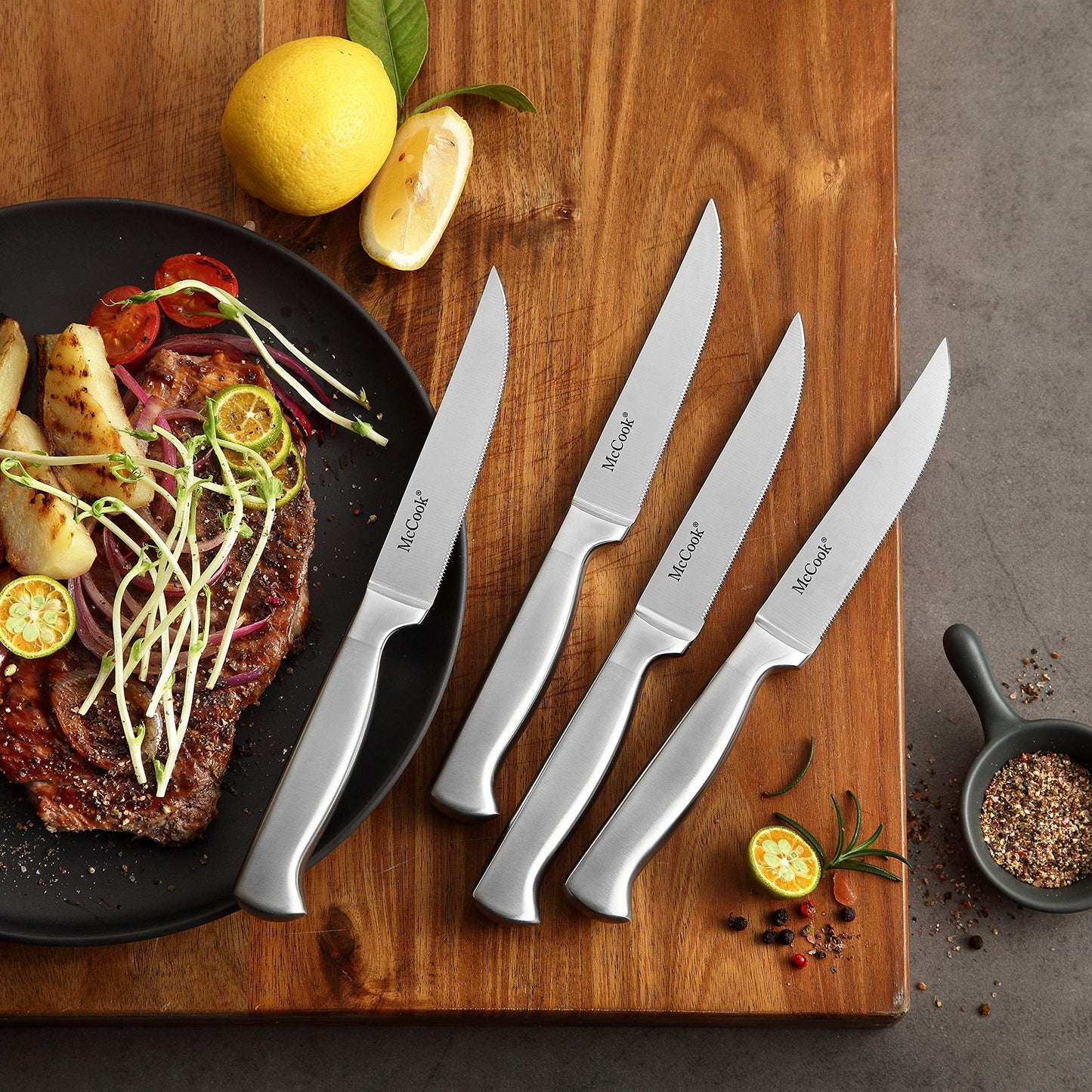 McCook® Knife Sets, German Stainless Steel Kitchen Knife Block Sets with Built-in Sharpener