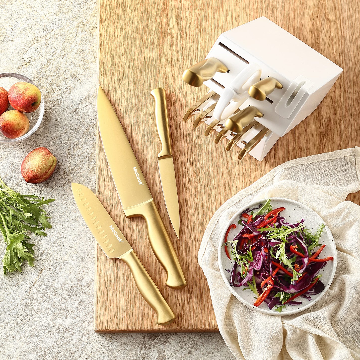 McCook® Knife Sets, German Stainless Steel Kitchen Knife Block Sets with Built-in Sharpener