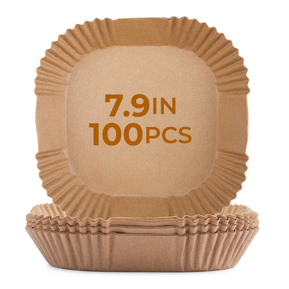 Disposable Air Fryer Liners 8 Inches - 100 Pcs Square/Round shaped, Fit for 5-8qt